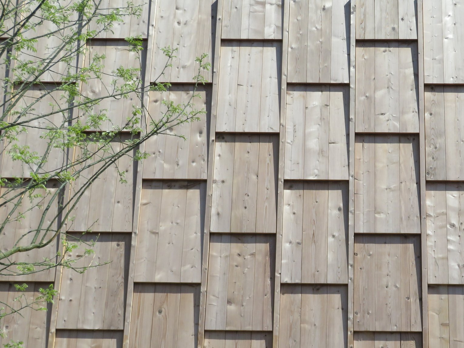 Eine Holzfassade aus vorvergrauter Thermotanne